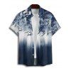 Chemise de Vacances Décontractée Boutonnée Motif de Feuille Ombre à Manches Roulées - Bleu de Minuit XL