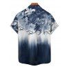 Chemise de Vacances Décontractée Boutonnée Motif de Feuille Ombre à Manches Roulées - Bleu de Minuit 4XL