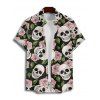 Chemise de Vacances Style Gothique Rose et Crâne Imprimées Boutonnée Manches Roulées pour Homme - Noir 4XL