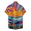 Chemise de Vacances Décontractée Fleurie Peinture à L'Huile Colorée Manches Roulées - multicolor 5XL