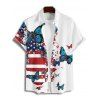 Chemise Boutonnée Drapeau Américain Imprimé avec Papillon à Manches Roulées pour Homme - Blanc XL