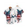 Chemise Boutonnée Drapeau Américain Imprimé avec Papillon à Manches Roulées pour Homme - Blanc XL