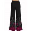 Pantalon Décontracté Long Gothique Imprimé Feuille Floral à Taille Haute - Noir S | US 4