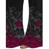 Pantalon Décontracté Long Gothique Imprimé Feuille Floral à Taille Haute - Noir S | US 4