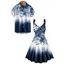 Vacation Couple Outfit Ombre Floral Leaf Pattern O Ring Strap A Line Mini Dress and Roll Up Sleeve Shirt Casual Matching Outfit - Bleu de Minuit S | US 4