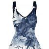 Vacation Couple Outfit Ombre Floral Leaf Pattern O Ring Strap A Line Mini Dress and Roll Up Sleeve Shirt Casual Matching Outfit - Bleu de Minuit S | US 4