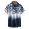 Vacation Couple Outfit Ombre Floral Leaf Pattern O Ring Strap A Line Mini Dress and Roll Up Sleeve Shirt Casual Matching Outfit - Bleu de Minuit S | US 4