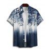 Vacation Couple Outfit Ombre Floral Leaf Pattern O Ring Strap A Line Mini Dress and Roll Up Sleeve Shirt Casual Matching Outfit - Bleu de Minuit S | US 4