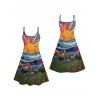 Vacation Couple Outfit Colorful Oil Painting Sun Floral Pattern Spaghetti Strap Tank Dress and Roll Up Sleeve Shirt Casual Matching Outfit - multicolor S | US 4