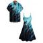 Vacation Couple Outfit Printed Colorblock Spaghetti Strap A Line Mini Tank Dress and Roll Up Sleeve Casual Matching Outfit - Noir S | US 4