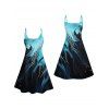 Vacation Couple Outfit Printed Colorblock Spaghetti Strap A Line Mini Tank Dress and Roll Up Sleeve Casual Matching Outfit - Noir S | US 4