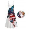 Independence Day Couple Outfit American Flag Butterfly Pattern Spaghetti Strap Dress and Roll Up Sleeve Shirt Patriotic Matching Outfit - Blanc S | US 4