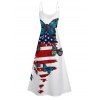 Independence Day Couple Outfit American Flag Butterfly Pattern Spaghetti Strap Dress and Roll Up Sleeve Shirt Patriotic Matching Outfit - Blanc S | US 4