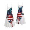 Independence Day Couple Outfit American Flag Butterfly Pattern Spaghetti Strap Dress and Roll Up Sleeve Shirt Patriotic Matching Outfit - Blanc S | US 4