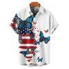 Independence Day Couple Outfit American Flag Butterfly Pattern Spaghetti Strap Dress and Roll Up Sleeve Shirt Patriotic Matching Outfit - Blanc S | US 4