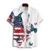 Independence Day Couple Outfit American Flag Butterfly Pattern Spaghetti Strap Dress and Roll Up Sleeve Shirt Patriotic Matching Outfit - Blanc S | US 4