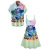 Vacation Couple Outfit Colored Ombre Coconut Tree Beach Landscape Pattern Spaghetti Strap A Line Mini Tank Dress and Roll Up Sleeve Shirt Beach Matching Outfit - multicolor S | US 4