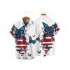 Independence Day Couple Outfit American Flag Butterfly Pattern Spaghetti Strap Dress and Roll Up Sleeve Shirt Patriotic Matching Outfit - Blanc S | US 4