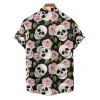 Vacation Couple Outfit Allover Skulls Rose Pattern Ruched Bust Belt A Line Dress and Roll Up Sleeve Shirt Gothic Matching Outfit - Noir S | US 4