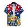 Independence Day Couple Outfit Colorblock Star Sunflower Pattern Ruched Bust Belt A Line Dress and Roll Up Sleeve Shirt Patriotic Matching Outfit - Rouge S | US 4