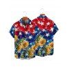 Independence Day Couple Outfit Colorblock Star Sunflower Pattern Ruched Bust Belt A Line Dress and Roll Up Sleeve Shirt Patriotic Matching Outfit - Rouge S | US 4