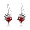 Boucles D'Oreilles Pendantes en Forme de Squelette Cœur en Cristal Fantaisie Style Punk - Rouge 