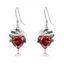 Boucles D'Oreilles Pendantes en Forme de Squelette Cœur en Cristal Fantaisie Style Punk - Rouge 