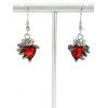 Boucles D'Oreilles Pendantes en Forme de Squelette Cœur en Cristal Fantaisie Style Punk - Rouge 