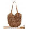 Sac de Plage Tressé en Couleur Unie Zippé Evidé avec Poche en Forme de Cœur - café 