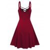 Robe Ligne A à Bretelle Anneau en D sans Manches à Lacets à Taille Haute - Rouge foncé M