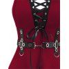Robe Ligne A à Bretelle Anneau en D sans Manches à Lacets à Taille Haute - Rouge foncé M