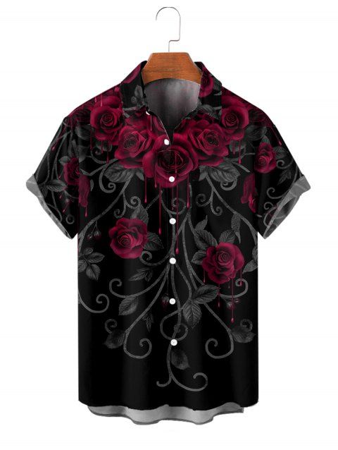 Chemise Décontractée Rose et Gentilhomme Imprimés à Manches Courtes