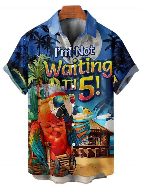 Chemise de Vacances de Plage Décontractée Motif de Perroquet à Manches Roulées Boutonnée pour Homme