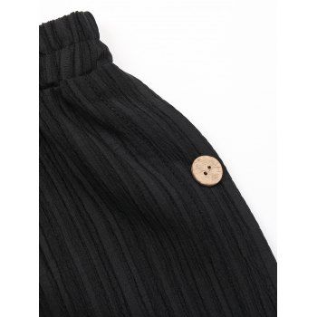 Textured Solid Color Wide Leg Pants Mock Button Slit Drawstrings Bowknot High Waisted Casual Long Pants