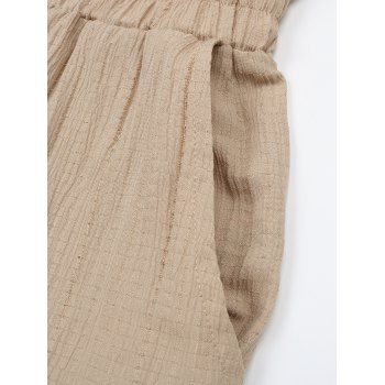 Textured Solid Color Drawstrings Bowknot Ruffe Waist Wide Leg Pants Pocket Casual Long Pants