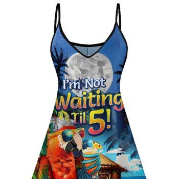 Parrot Letter Beach Landscape Pattern Vacation Dress Spaghetti Strap A Line Mini Tank Dress
