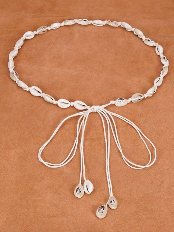 Ceinture de Plage Feuille Coquille avec Nœud Papillon Antidérapant à Frange Style Bohémien - Blanc 