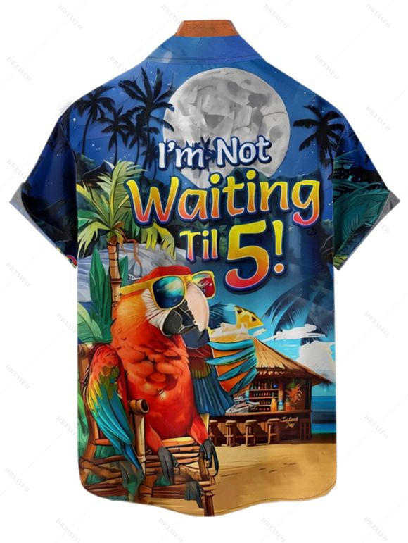 Chemise de Vacances de Plage Décontractée Motif de Perroquet à Manches Roulées Boutonnée pour Homme - Bleu L