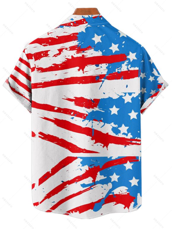Chemise Boutonnée Drapeau Américain Imprimé à Manches Roulées - Blanc L