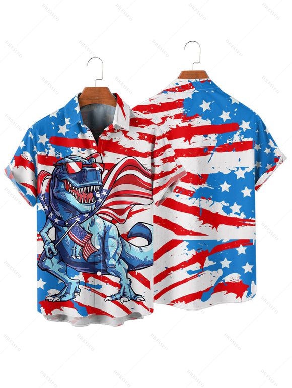 Chemise Boutonnée Drapeau Américain Imprimé à Manches Roulées - Blanc L