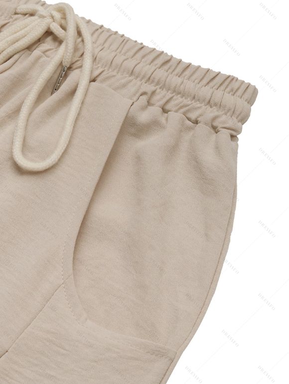 Pantalon Décontracté Long Jambe Large en Couleur Unie Taille à Cordon avec Poches - Champagne M | US 6