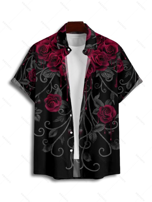 Chemise Décontractée Rose et Gentilhomme Imprimés à Manches Courtes - Noir M