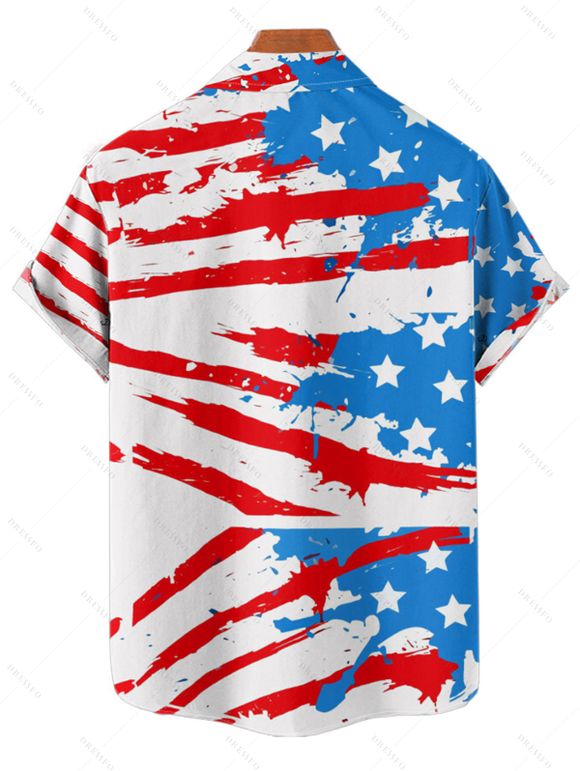 Independence Day Couple Outfit American Flag Dinosaur Pattern Spaghetti Strap Mini Dress and Roll Up Sleeve Shirt Patriotic Matching Outfit - Blanc S | US 4