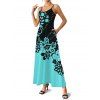 Contrast Color Floral Pattern Vacation Dress Spaghetti Strap Pocket A Line Long Dress - LIGHT GREEN XL | US 12