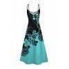 Contrast Color Floral Pattern Vacation Dress Spaghetti Strap Pocket A Line Long Dress - LIGHT GREEN XL | US 12