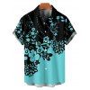 Chemise de Plage Motif de Floral en Couleur Contrastée Boutonnée Manches Roulées pour Homme - Noir L