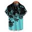 Chemise de Plage Motif de Floral en Couleur Contrastée Boutonnée Manches Roulées pour Homme - Noir 2XL