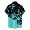 Chemise de Plage Motif de Floral en Couleur Contrastée Boutonnée Manches Roulées pour Homme - Noir 2XL