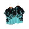 Chemise de Plage Motif de Floral en Couleur Contrastée Boutonnée Manches Roulées pour Homme - Noir 4XL