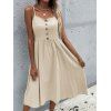 Solid Color Mock Button Spaghetti Strap Vacation Dress High Waisted A Line Midi Casual Dress - BEIGE S | US 4